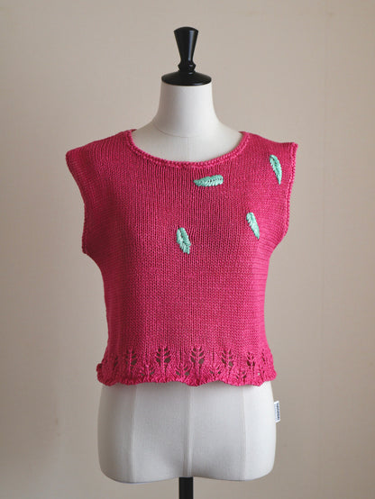 Vintage Leaf Embroidery Summer Knit Vest