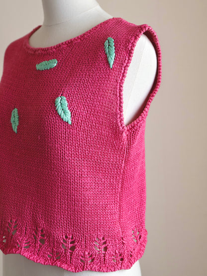 Vintage Leaf Embroidery Summer Knit Vest