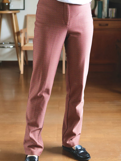 Geometric Pattern Slim Straight Slacks