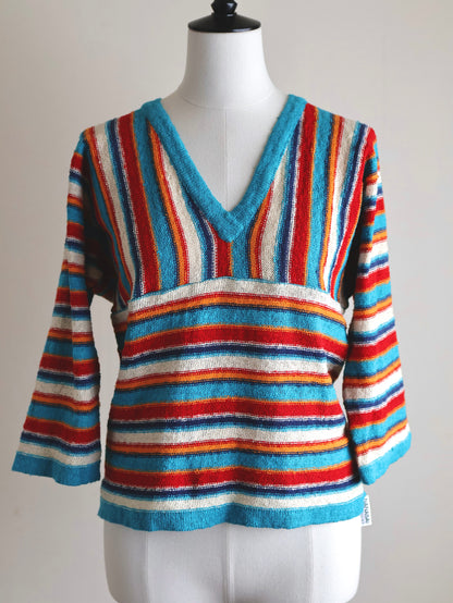 70s-80s Multi-Color Stripe Switching Knit
