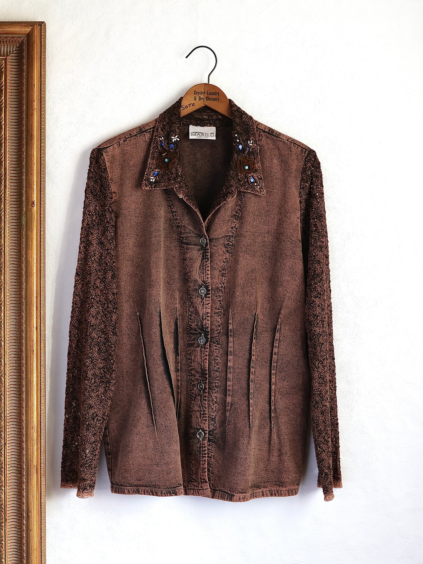 Lace Sleeve Decorative Collar Shirt