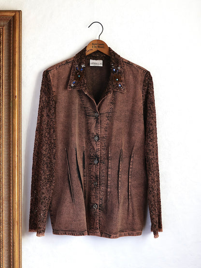 Lace Sleeve Decorative Collar Shirt