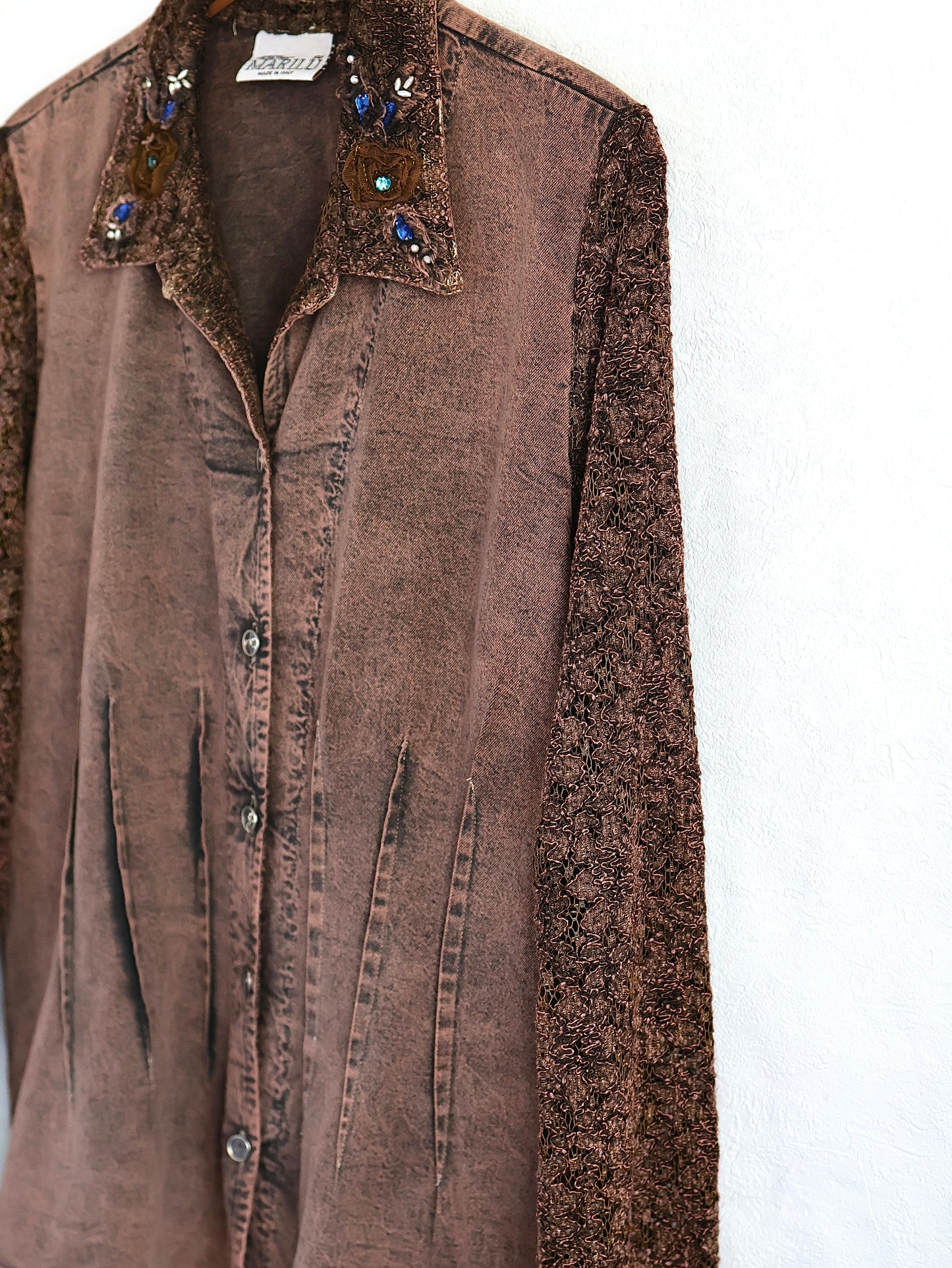 Lace Sleeve Decorative Collar Shirt
