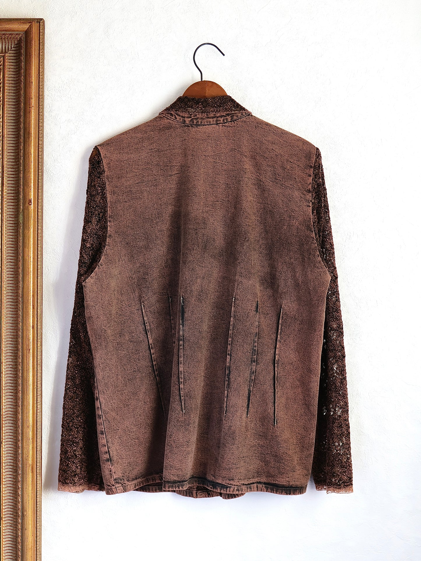 Lace Sleeve Decorative Collar Shirt