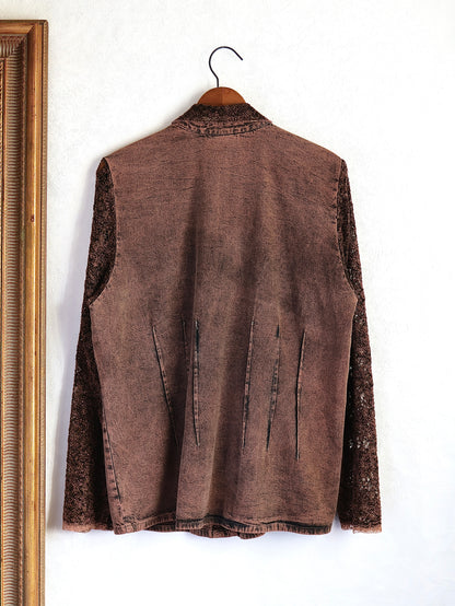 Lace Sleeve Decorative Collar Shirt