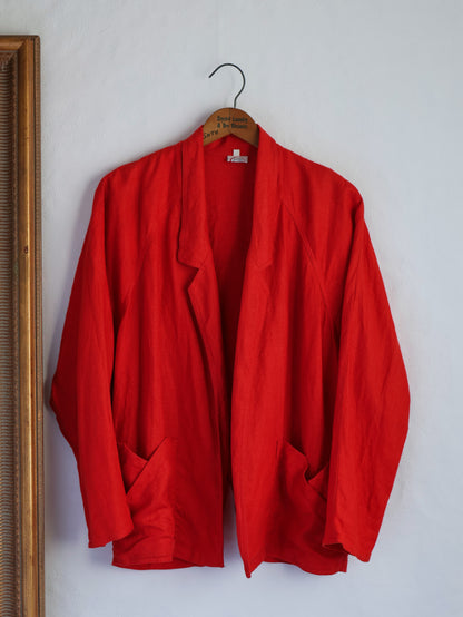Linen Asymmetry Back Slit Jacket