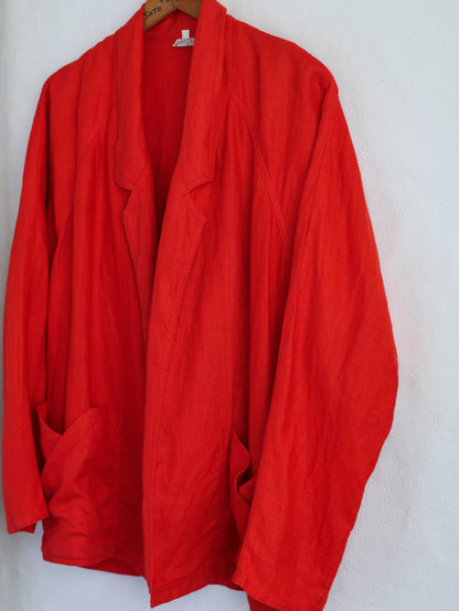 Linen Asymmetry Back Slit Jacket
