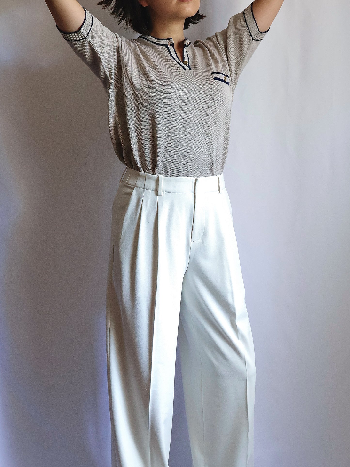 Cotton Henley Neck Short Sleeve Knit