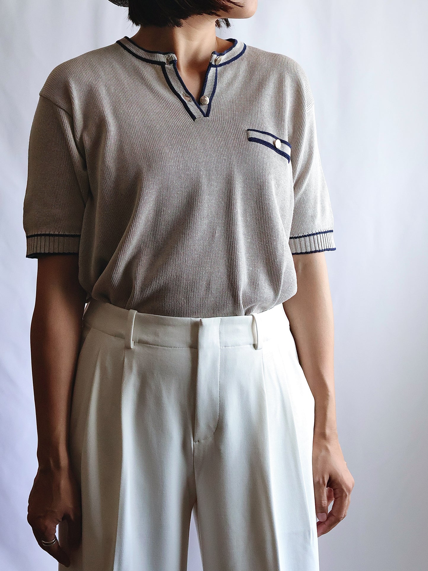 Cotton Henley Neck Short Sleeve Knit
