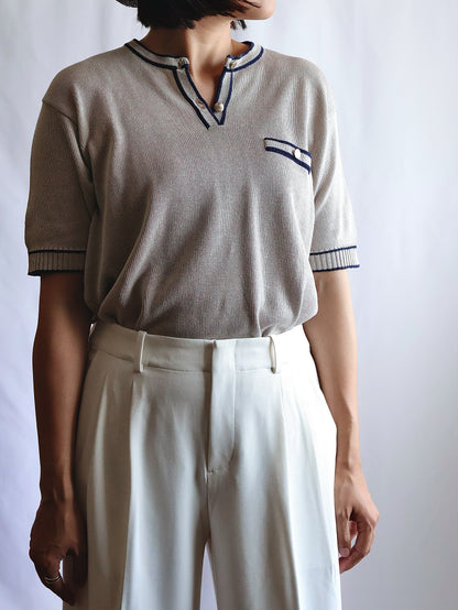 Cotton Henley Neck Short Sleeve Knit