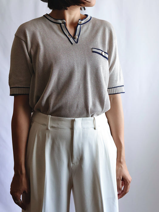 Cotton Henley Neck Short Sleeve Knit