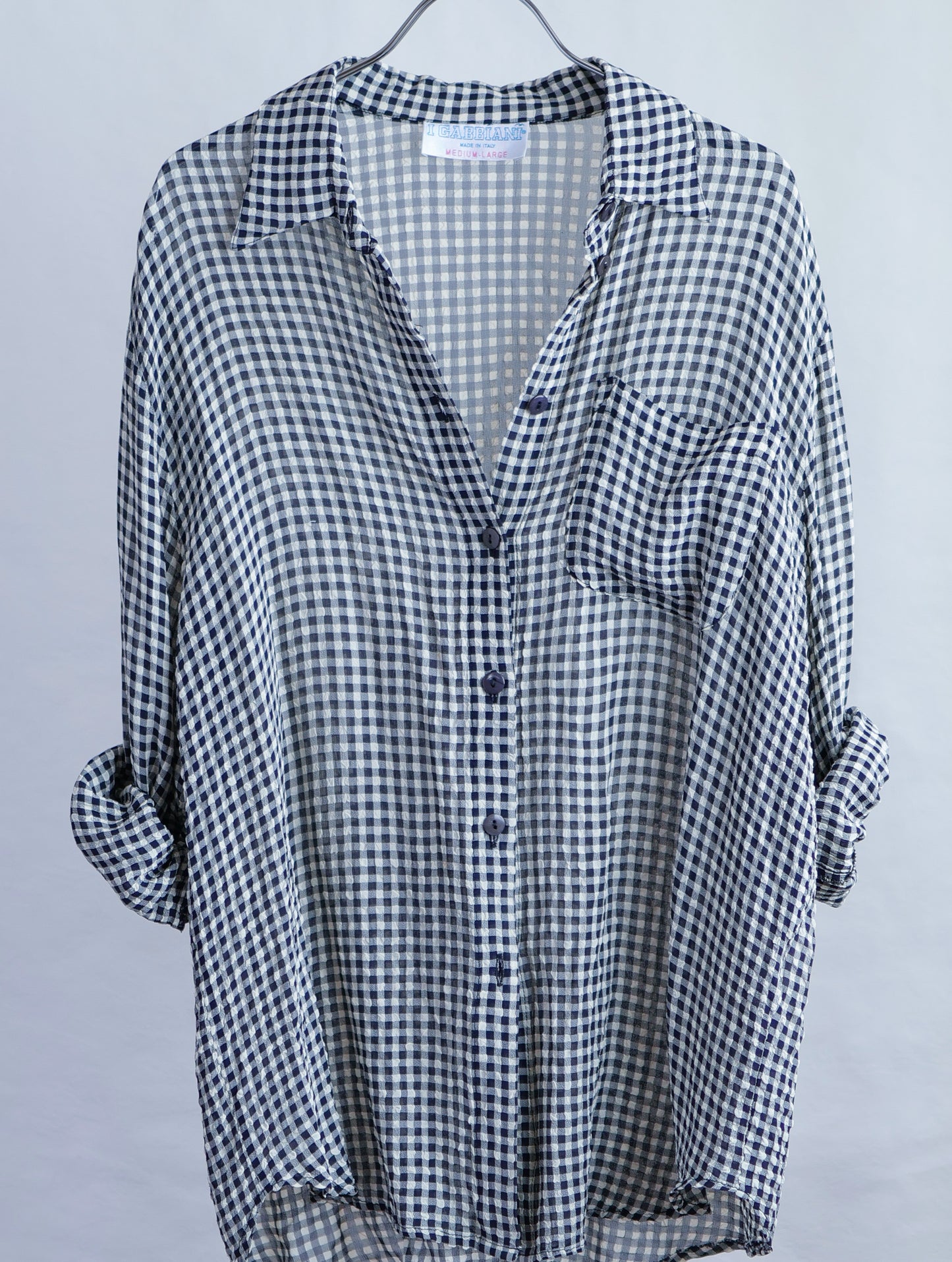 Italy Asetato Navy Check Shirt