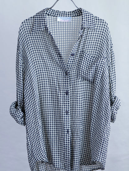 Italy Asetato Navy Check Shirt