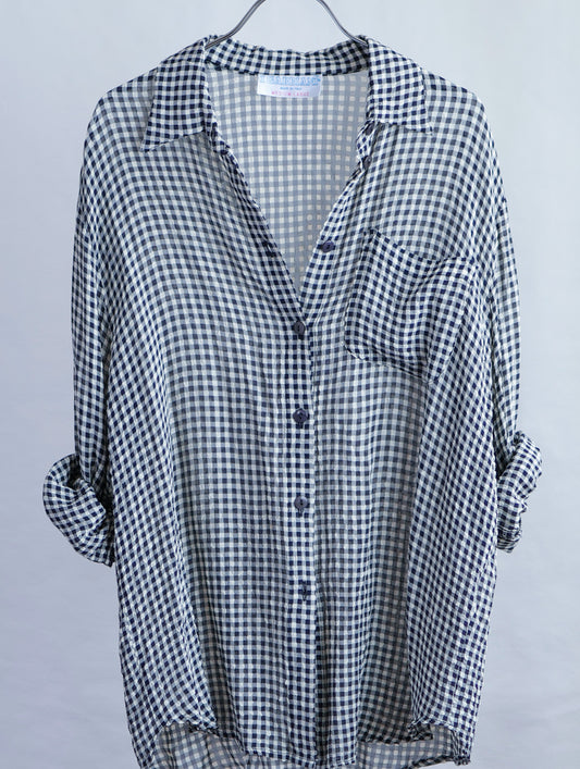 Italy Asetato Navy Check Shirt