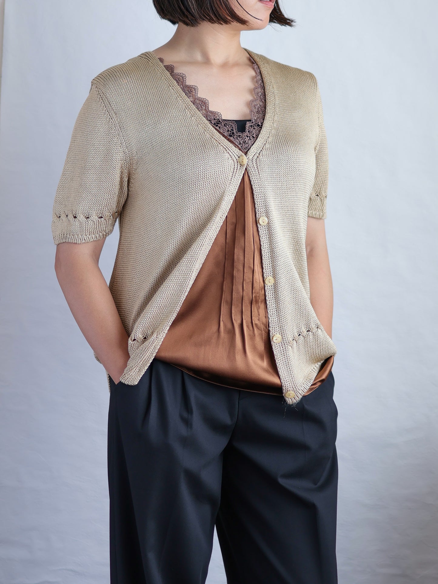 Bronze V-Neck Knit Cardigan