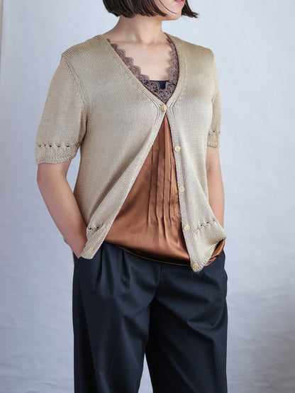 Bronze V-Neck Knit Cardigan