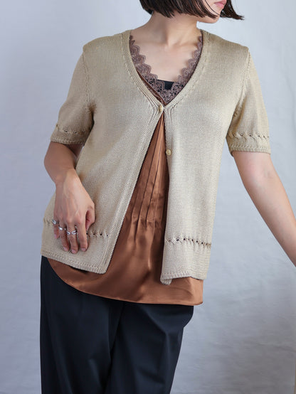Bronze V-Neck Knit Cardigan