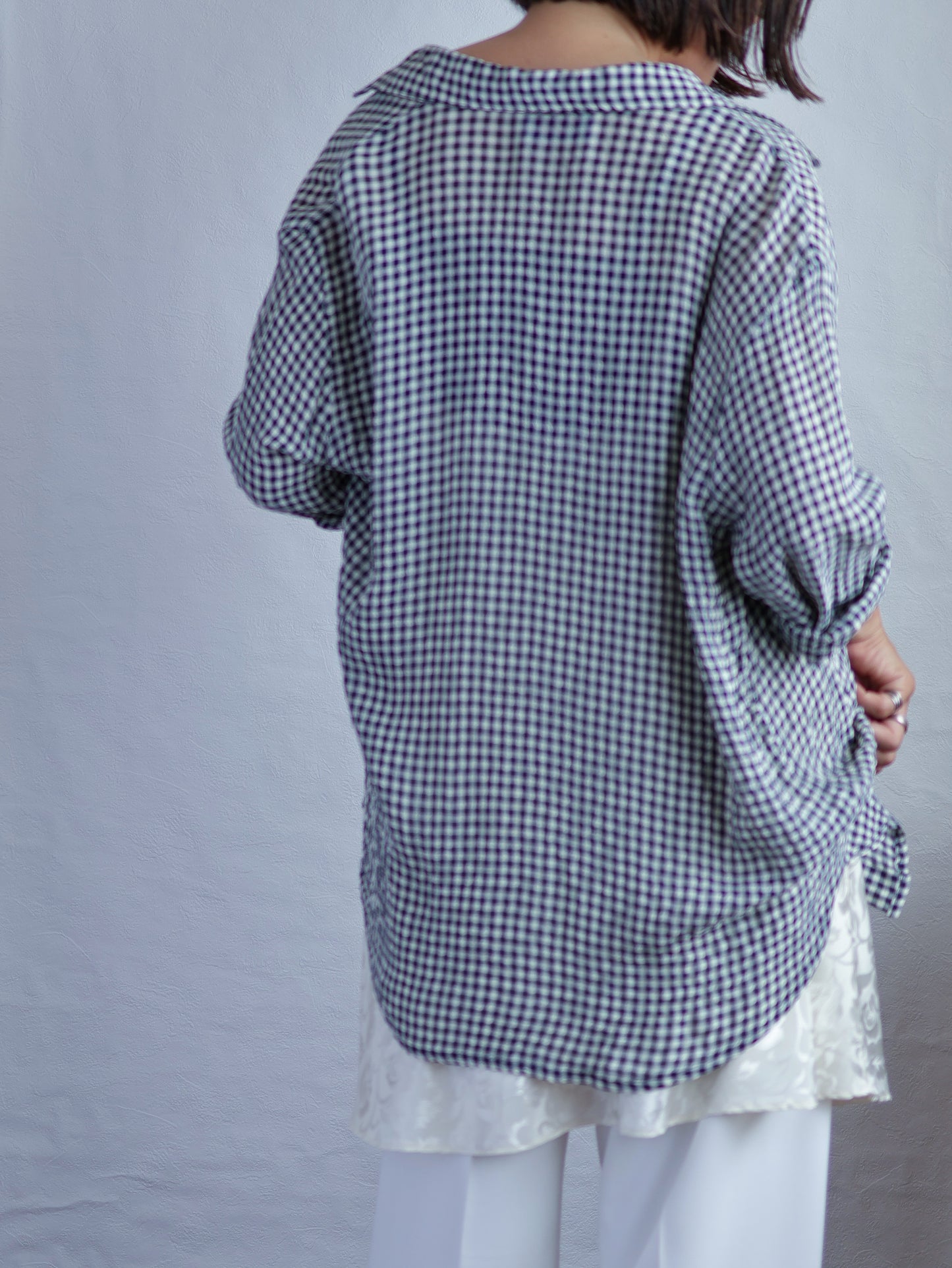 Italy Asetato Navy Check Shirt