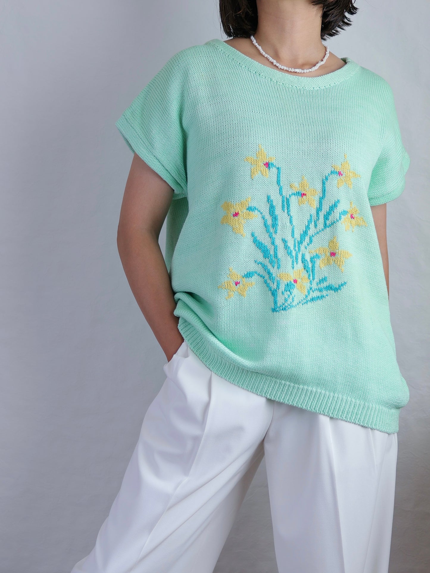 Vintage Floral Motif Cotton Summer Knit