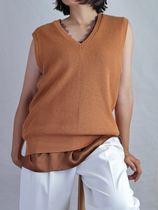 Cotton&Acryl Blend V-neck Vest / Made in Italy
