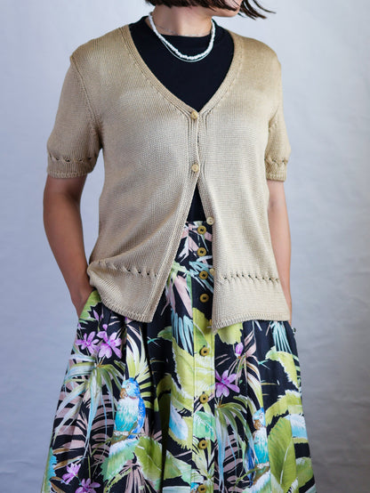 Vintage West German Tropical Print Cotton Flared Skirt