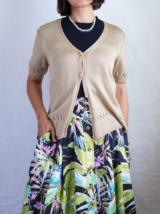 Vintage West German Tropical Print Cotton Flared Skirt