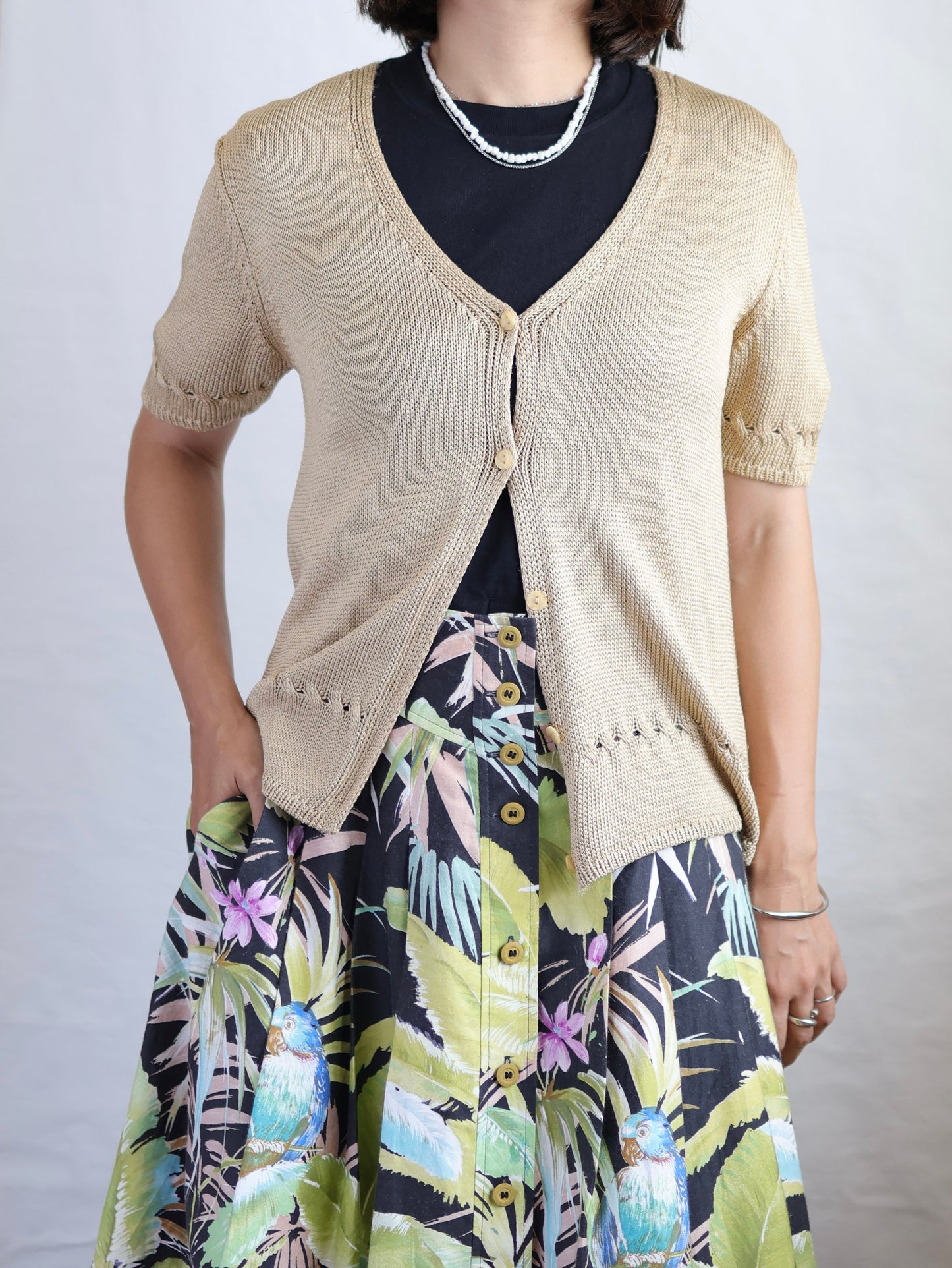 Bronze V-Neck Knit Cardigan