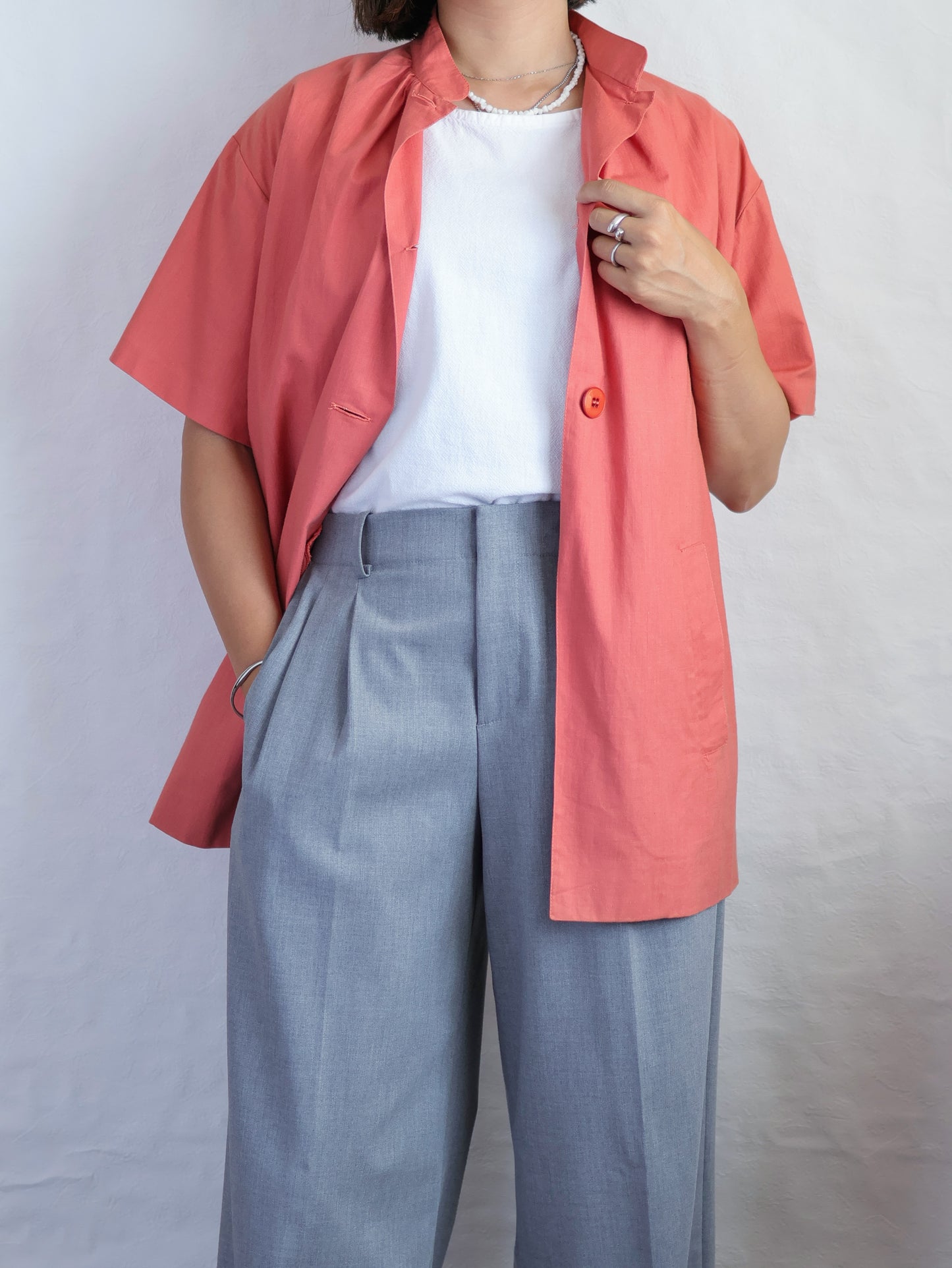 1970s "nik-nik" Cotton Stand Collar Shirt Jacket/ Made in Italy