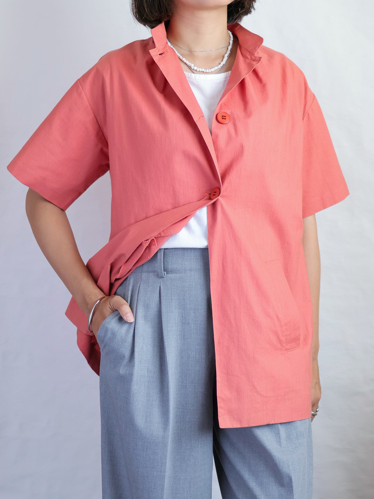 1970s "nik-nik" Cotton Stand Collar Shirt Jacket/ Made in Italy