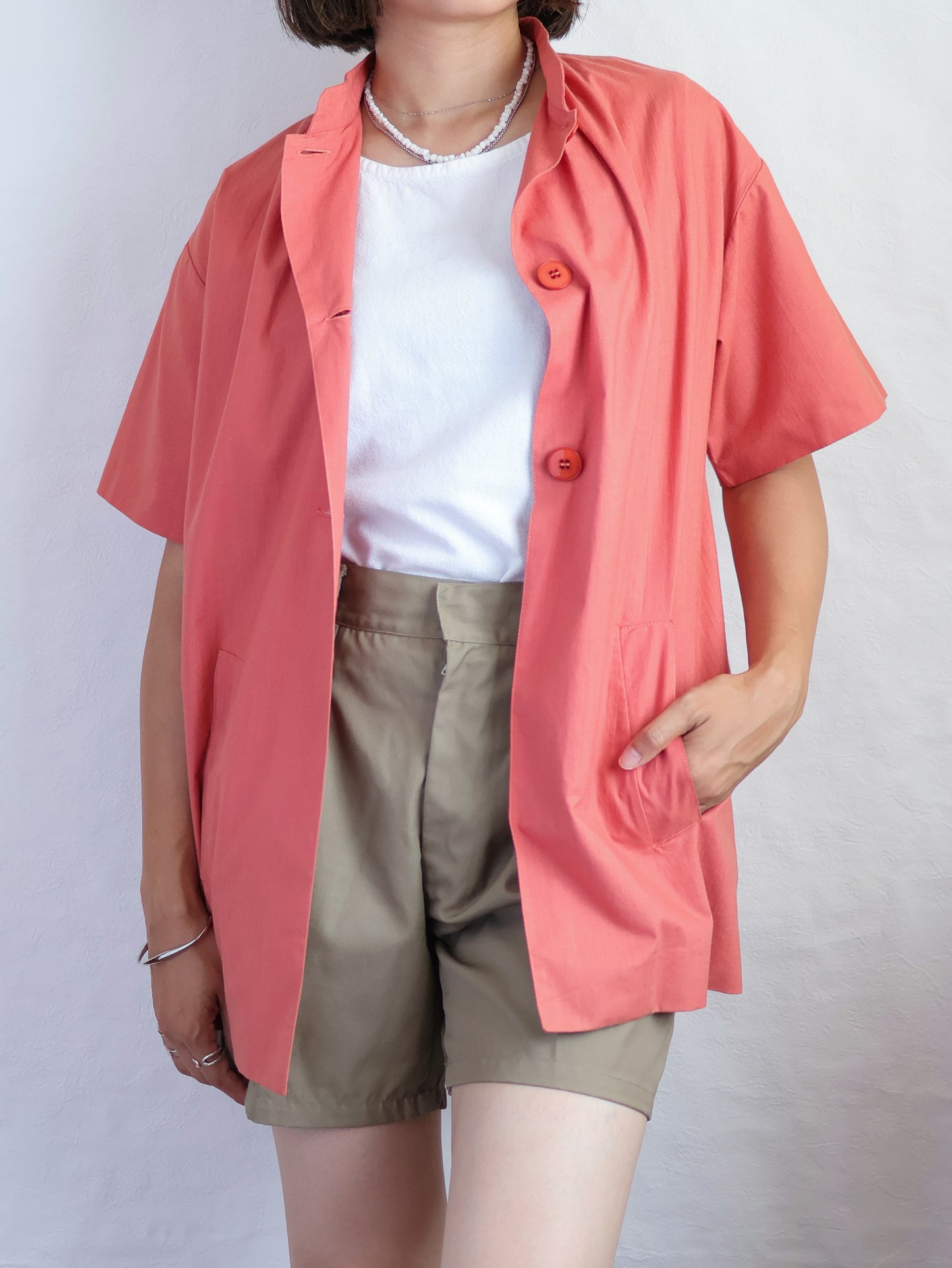 1970s "nik-nik" Cotton Stand Collar Shirt Jacket/ Made in Italy