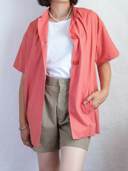 1970s "nik-nik" Cotton Stand Collar Shirt Jacket/ Made in Italy