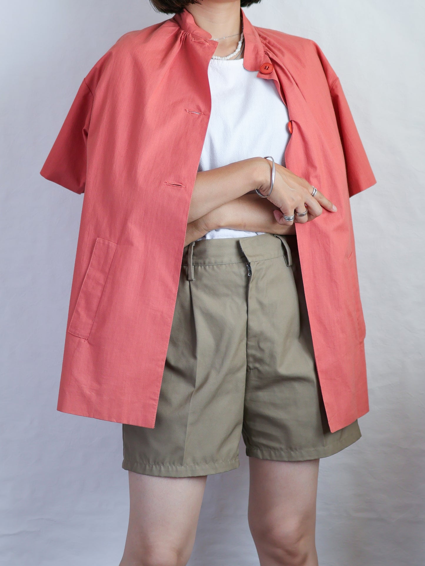 1970s "nik-nik" Cotton Stand Collar Shirt Jacket/ Made in Italy