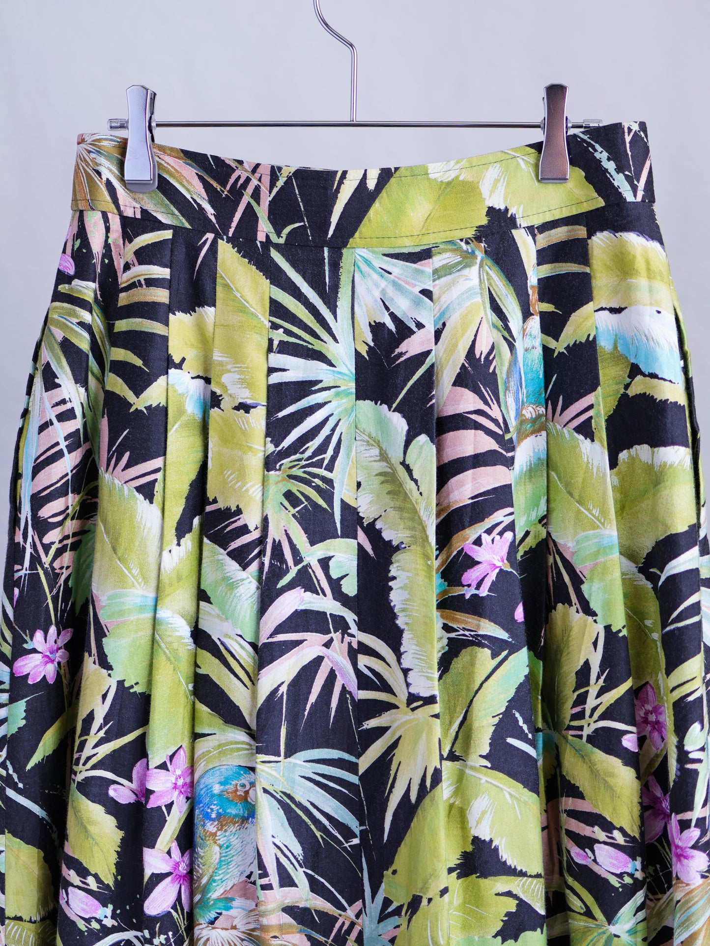 Vintage West German Tropical Print Cotton Flared Skirt