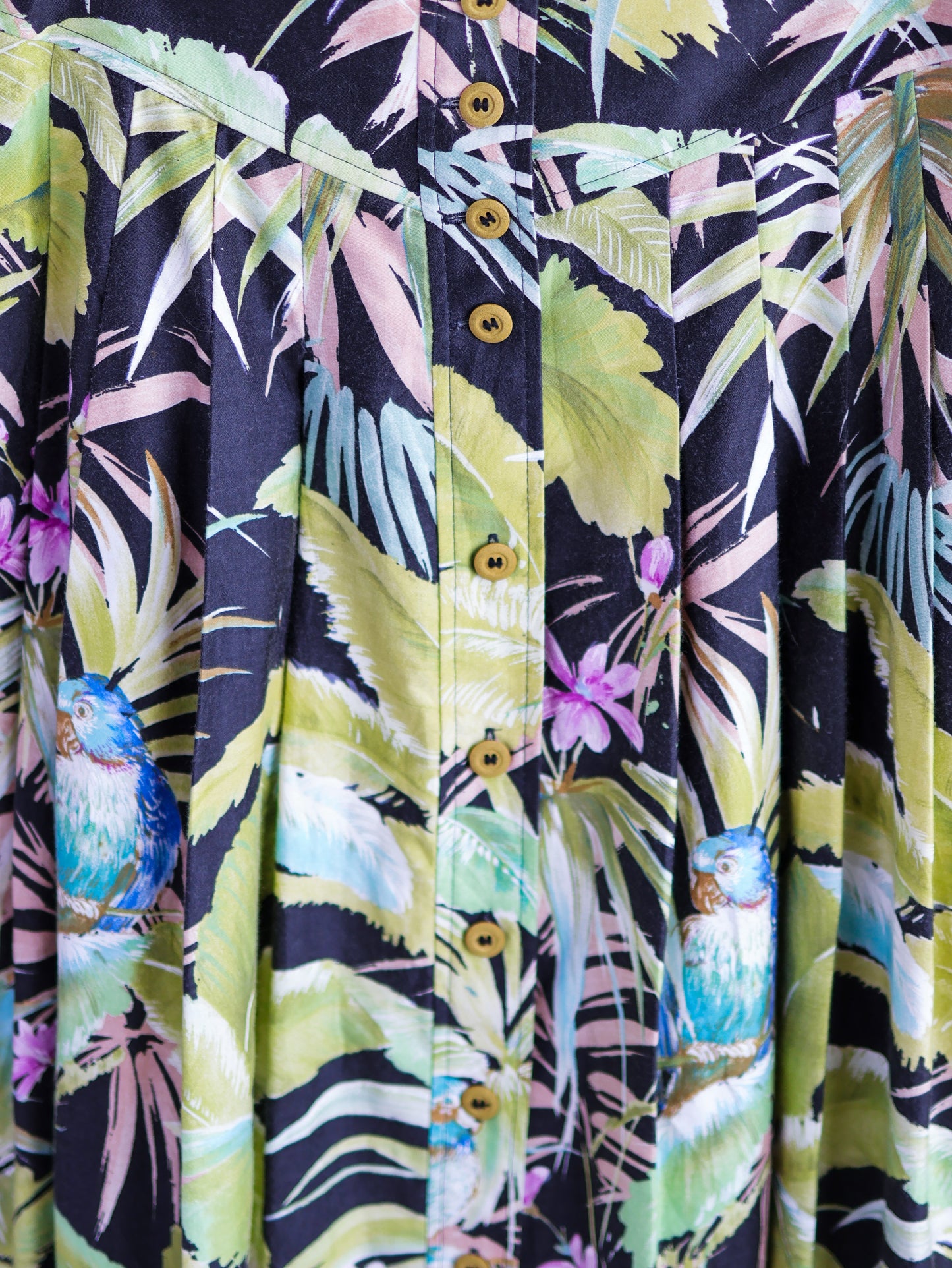 Vintage West German Tropical Print Cotton Flared Skirt