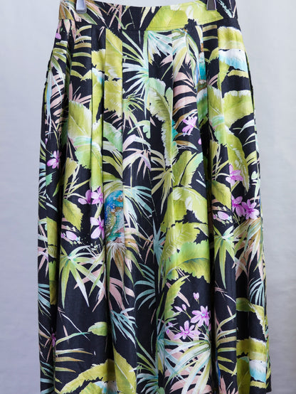 Vintage West German Tropical Print Cotton Flared Skirt