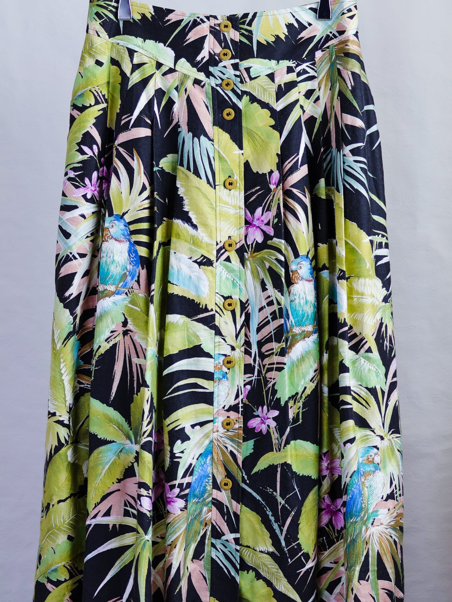 Vintage West German Tropical Print Cotton Flared Skirt