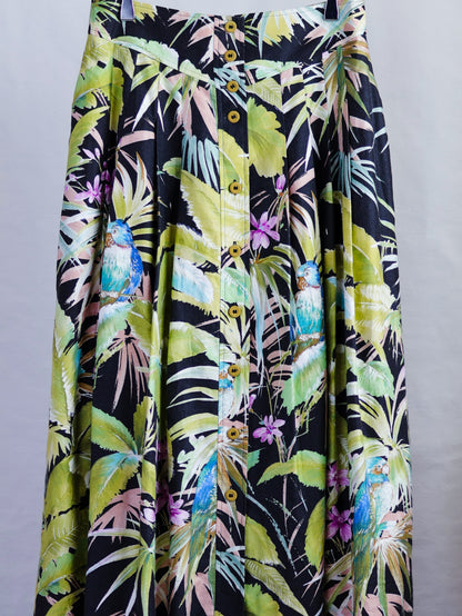 Vintage West German Tropical Print Cotton Flared Skirt