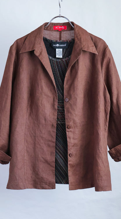 Linen Ramie Open Collar Shirt Jacket