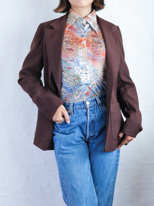 【sizeS-M】1970’s Scenic Art Print Shirt(Made in U.S.A.)
