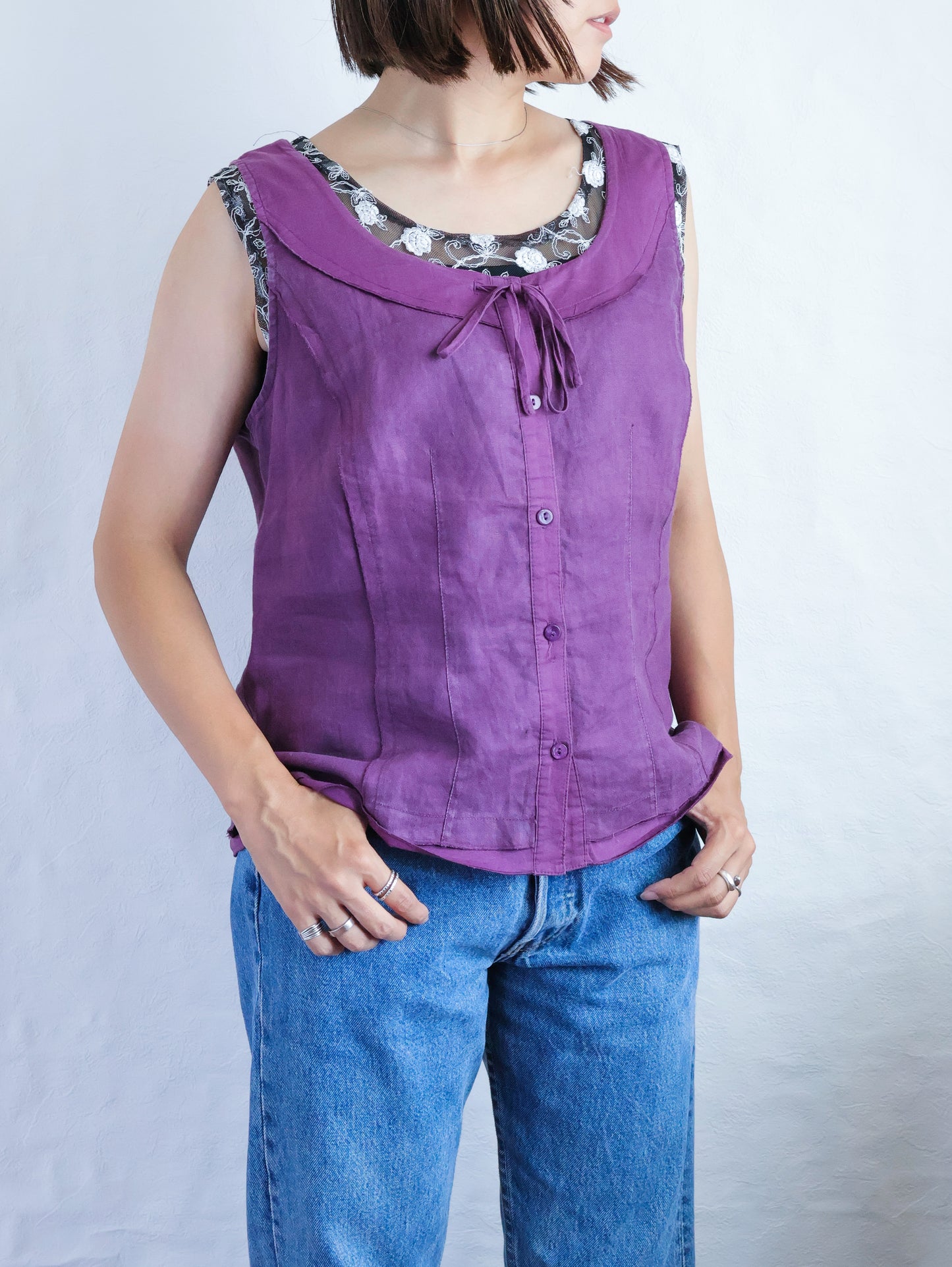 100% Linen Burton Ribbon Detail Top