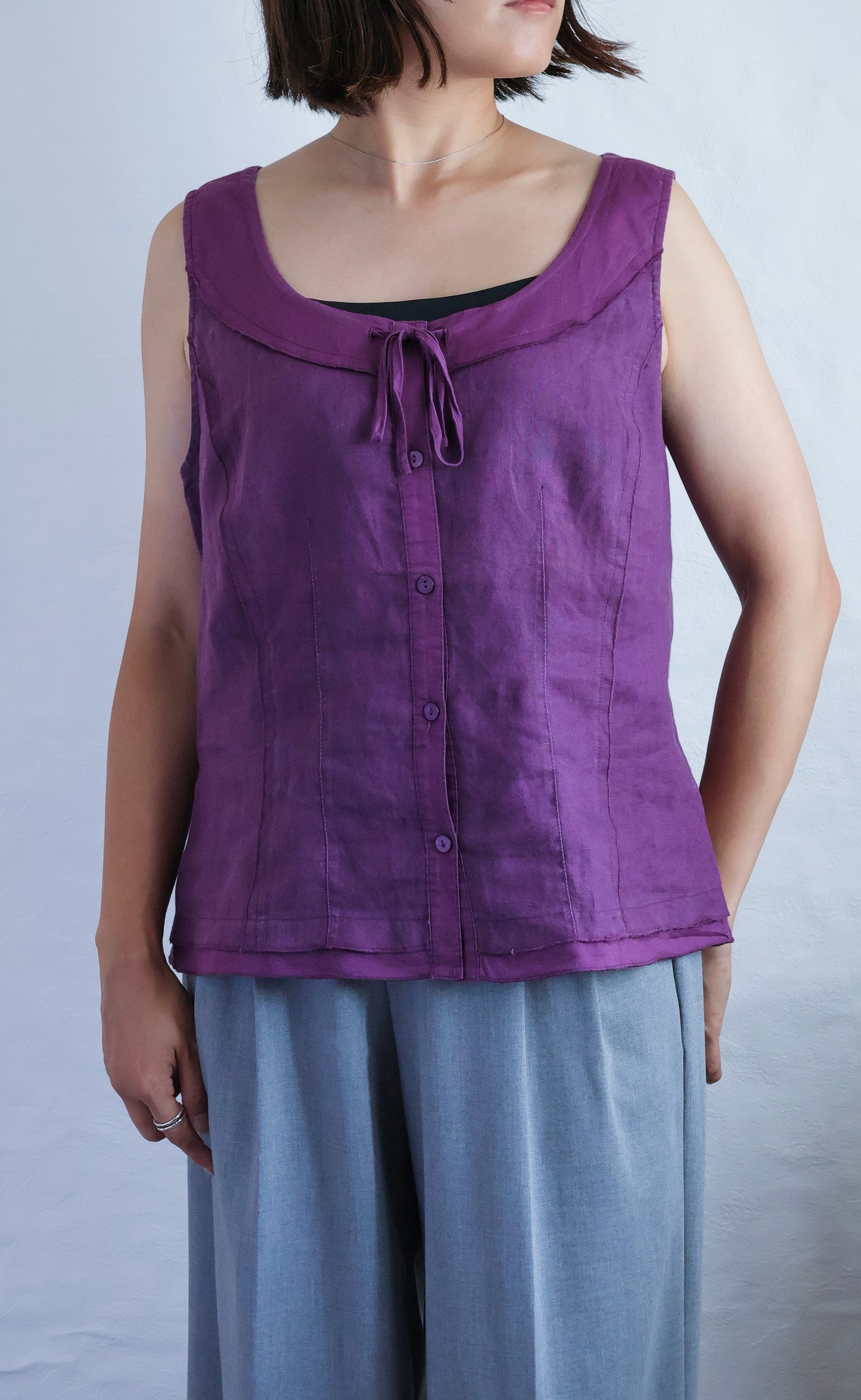 100% Linen Burton Ribbon Detail Top