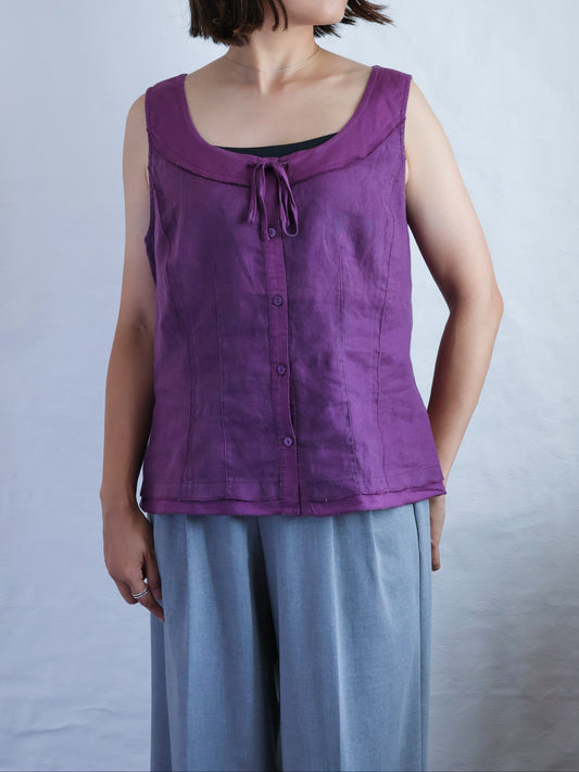 【sizeL】90’s-00’s Linen “Burton” Ribbon Top