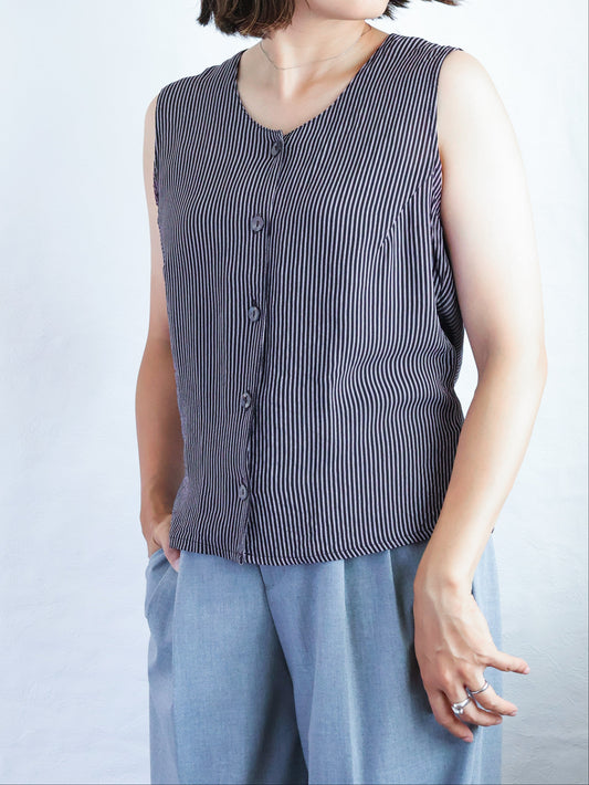 【sizeM】1990’s Stripe Back-Ribbon Top