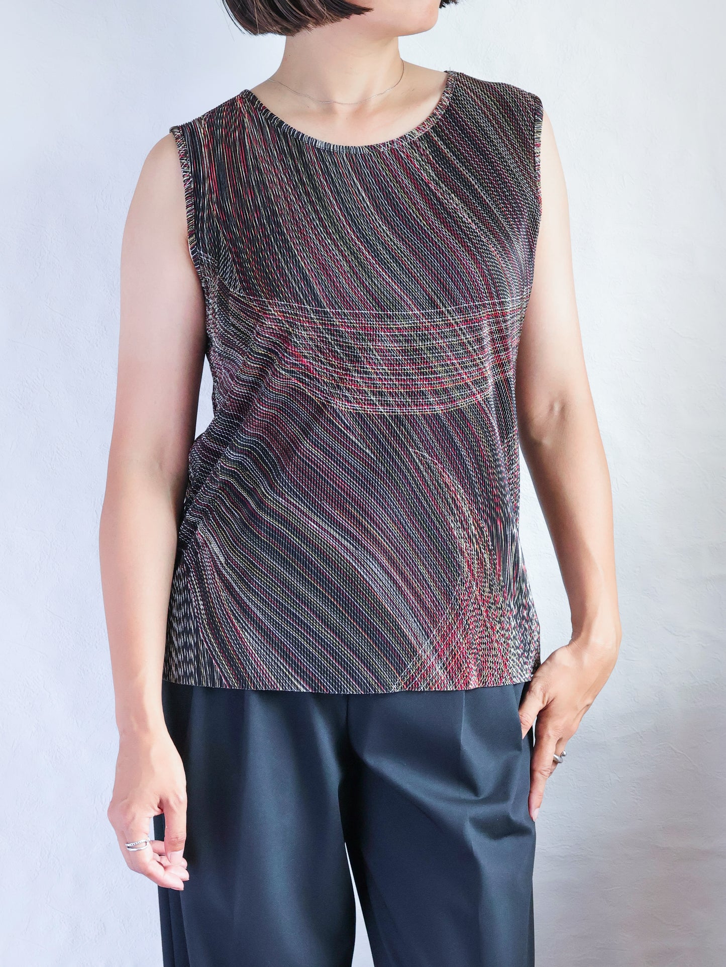 Multi Color Pleated Sleeveless Top