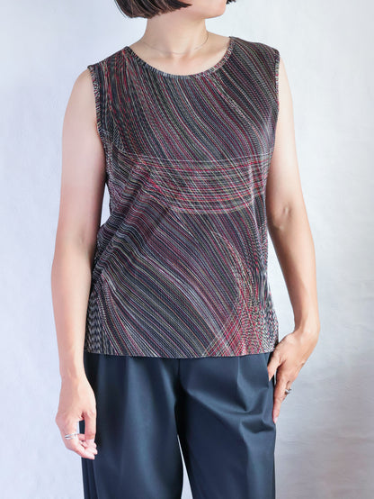 Multi Color Pleated Sleeveless Top