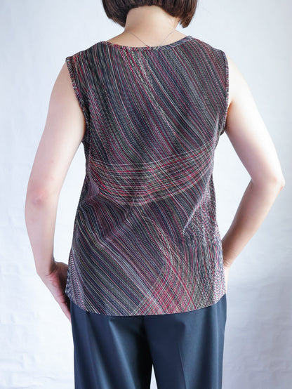 Multi Color Pleated Sleeveless Top