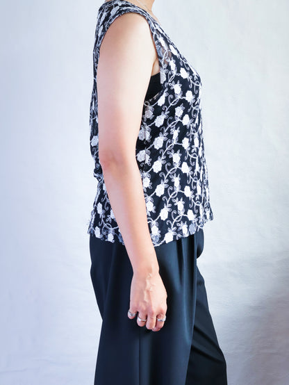 Floral Embroidery Mesh Sleeveless Top