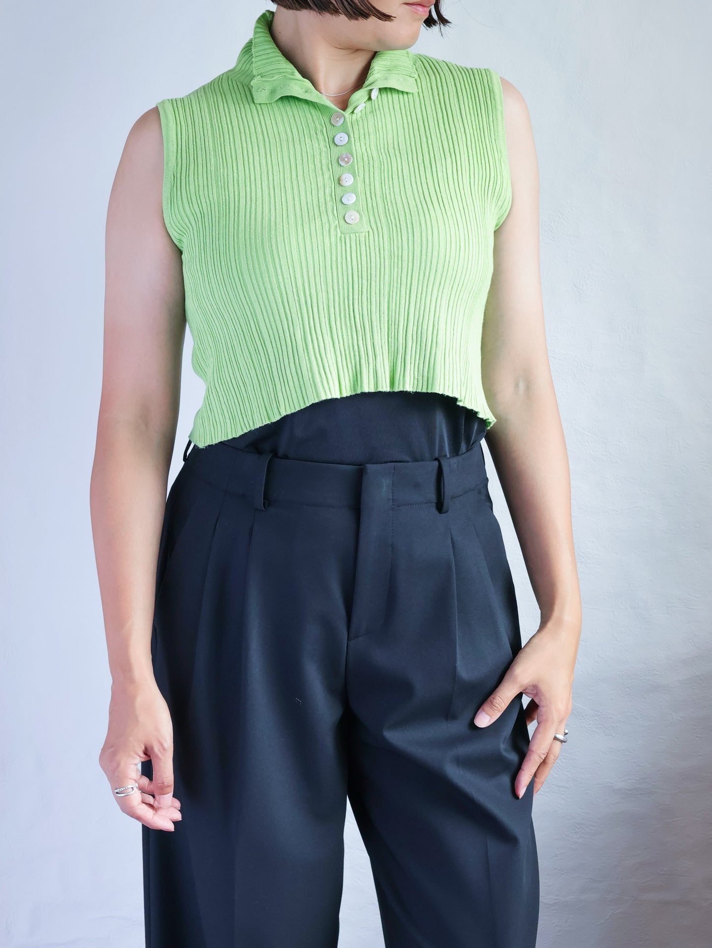 Lime Green Cropped Polo Top