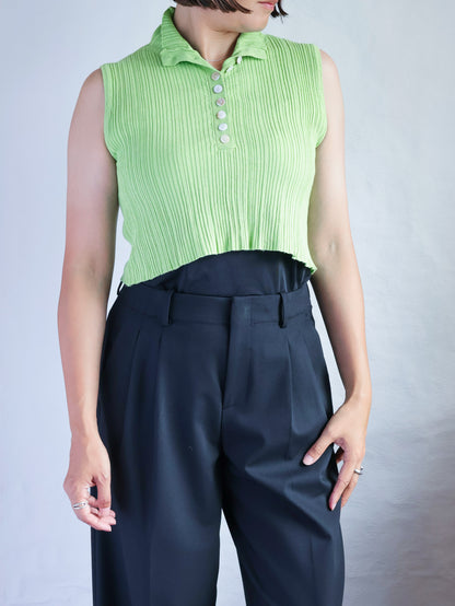 Lime Green Cropped Polo Top