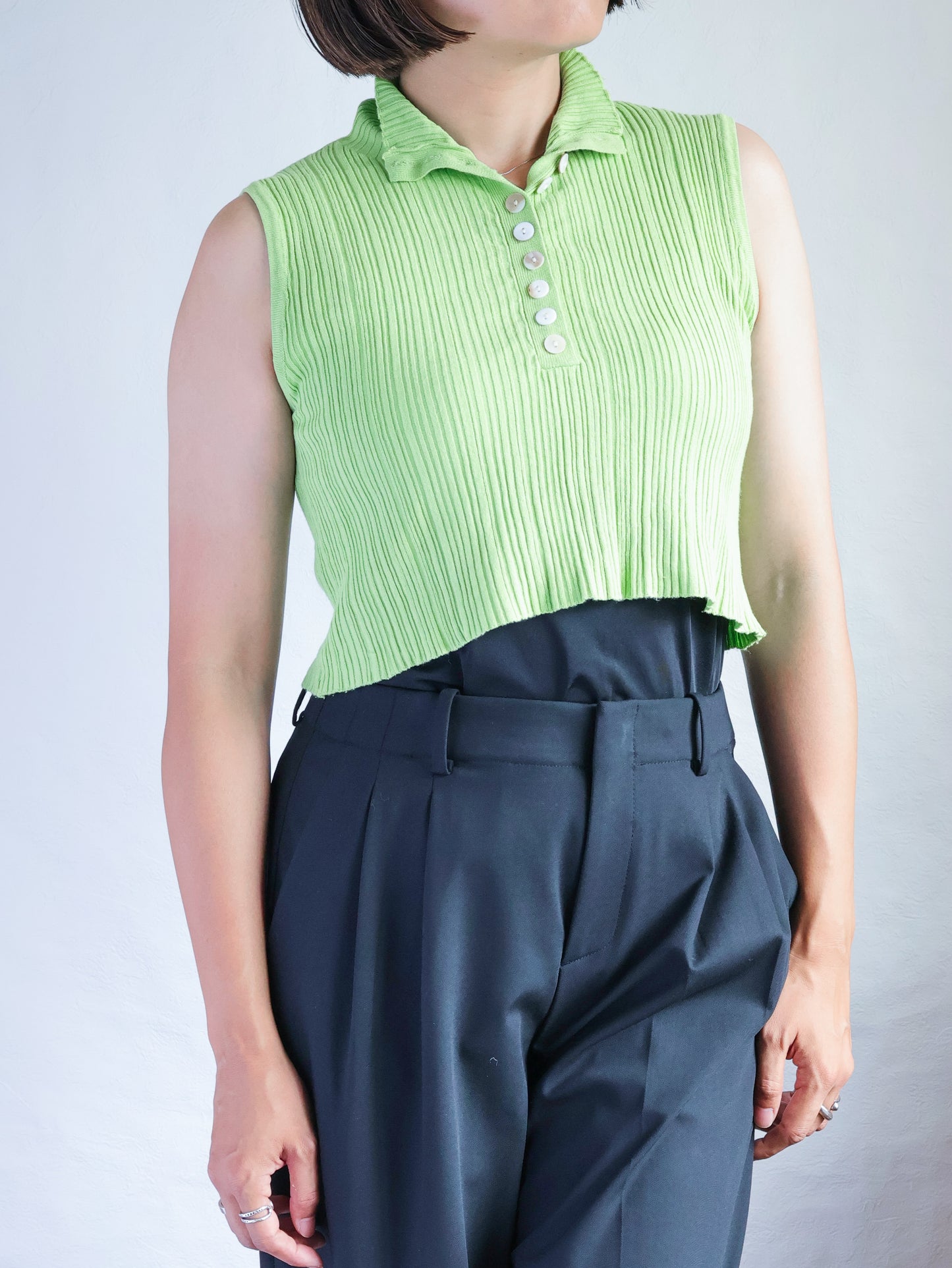 Lime Green Cropped Polo Top